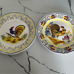 Quimper France pottery Rooster Hand painted Hanging Plates
